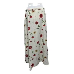 V.I.V. Vintage Garden Girl Cream & Red Floral Maxi Skirt Size 14 Boho Fairy